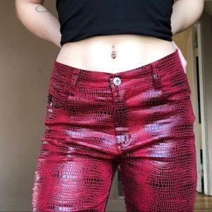 VINTAGE GUESS Red Vegan Snakeskin Pants